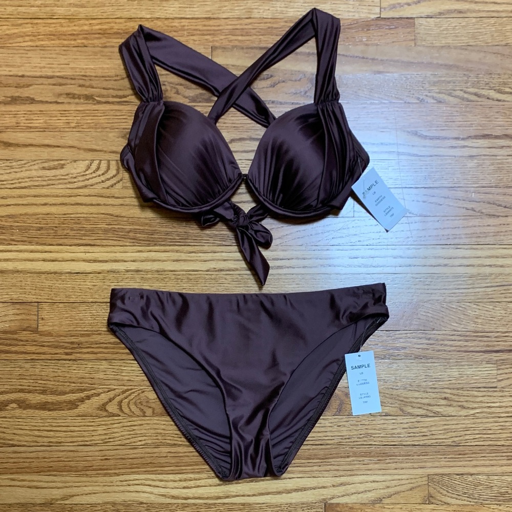 La Blanca swimsuit - shiny brown bikini set earth goddess truffle underwire